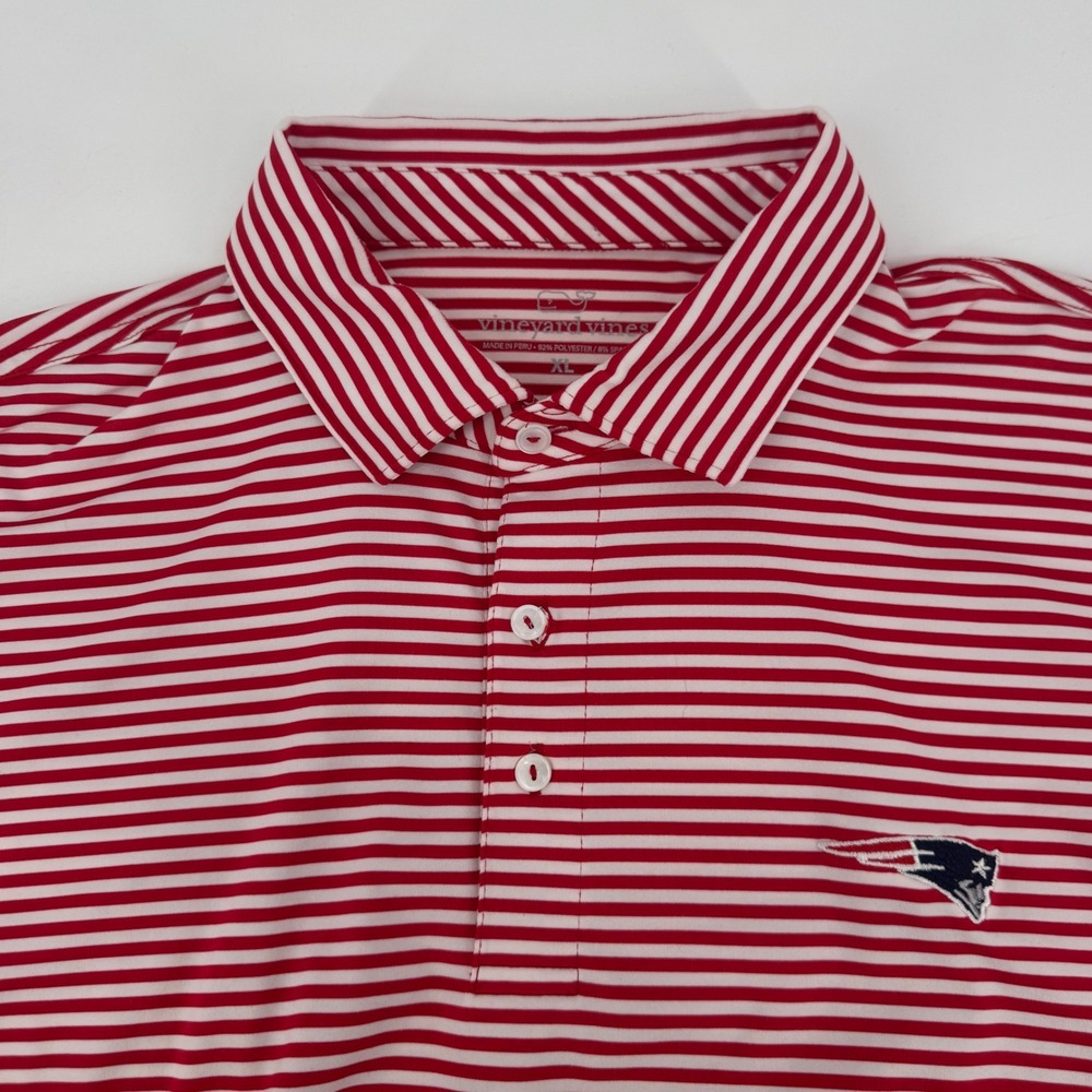 Vineyard Vines Mens XL New England Patriots Striped Performance Polo Shirt Red
